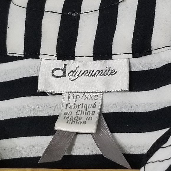 Dynamite Black White Striped Roll Tab Sleeve Pocket Business Casual Business XXS - Picture 2 of 7